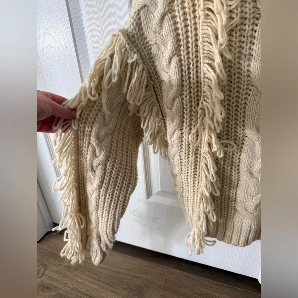 Cozy Cream Cable Knit Fringe Sweater - Picture 2 of 5